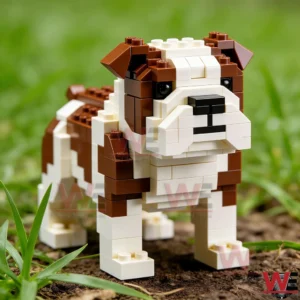English Bulldog Brick Model Set 8 Brick bulldog model standing on soil with green grass behind!