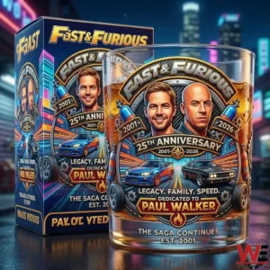 Fast and Furious tribute glass with matching gift box in a neon city background!