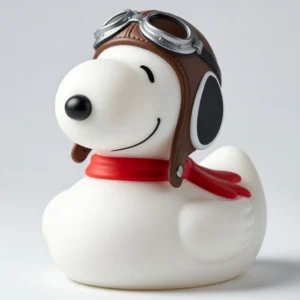 White pilot duck with aviator helmet goggles and red scarf on a plain background!