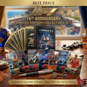 Limited edition Formula 1 collector cards with gilded edges and racing themed accessories!