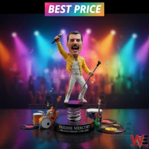 Freddie Mercury 80th Anniversary Car Dashboard Bobblehead 3 Singer anniversary bobblehead with colorful concert background!