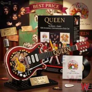 Freddie Mercury Rock Guitar Brick Set 6 A built LEGO guitar model packed inside a shipping box with bubble wrap!