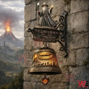 Fantasy wall bell with wizard figure and distant volcano!
