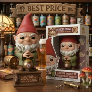 Garden gnome figure standing in a glowing mushroom forest!