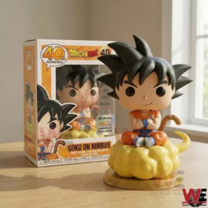 Goku figure sitting on Nimbus cloud beside anniversary box!