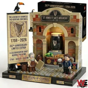 Guinness themed brick brewery display with arch facade barrel centerpiece and anniversary packaging!