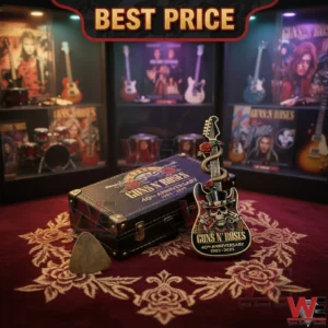 Guns N Roses anniversary pin and case in a music display!