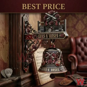Ornate Guns N Roses collector bell with 3D miniature stage and rose details.