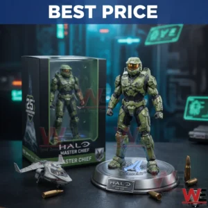 Halo Master Chief collector statue with box in a futuristic scene!
