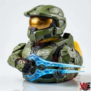 Halo Master Chief duck figure holding a blue energy sword!