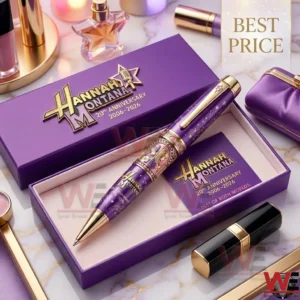 Commemorative pop star themed pen in a purple gift box with gold lettering and anniversary branding!