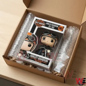 HARLEY-DAVIDSON EST 1903 CLASSIC BIKER MOTORCYCLE VINYL FIGURE 3 An open shipping box containing a collectible motorcycle figure box with protective wrap!