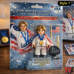 Packaged Team USA skating collectible figure with gold medal and American flag!