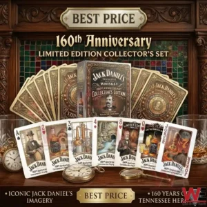 Jack Daniels 160th Anniversary limited edition playing cards set on a wooden bar!