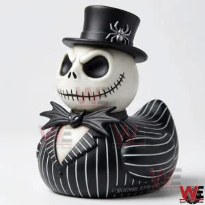 Jack Skellington inspired rubber duck in a black hat and striped suit!
