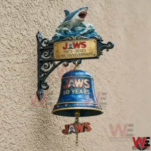 Jaws Shark 50th Anniversary wall bell 5 Jaws 50 Years anniversary wall bell with shark design mounted on cement wall!
