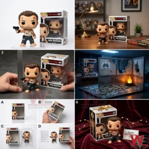 Collage of John McClane figure photos with packaging and display scenes!