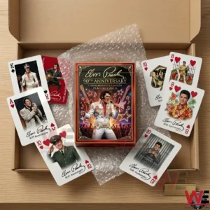 King of Rock & Roll Elvis Presley Playing Cards 3 Elvis Presley anniversary playing cards and box packaged inside a cardboard box for delivery!