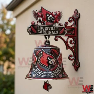 Louisville Cardinals wall bell with red black team graphics mounted on a wall!
