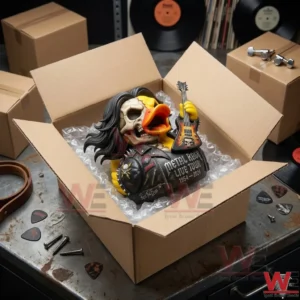 Metal Rock Live Tour Edition Duck 7 Heavy metal duck packed in a cardboard box for shipping.