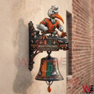 Miami Hurricanes Sebastian wall bell mounted on an outdoor wall!