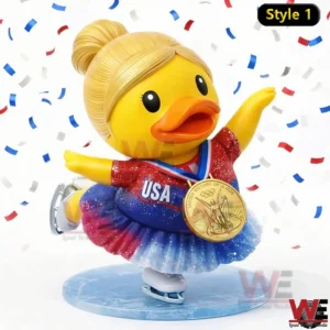 Skating duck in a glitter dress wearing a victory medal!