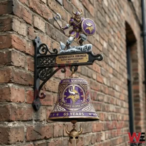 Minnesota Vikings sixty fifth anniversary purple and gold wall bell on a brick wall!