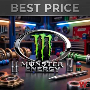 Monster Energy Car Name Badge 5 Oval Monster Energy metallic sign with garage tools.