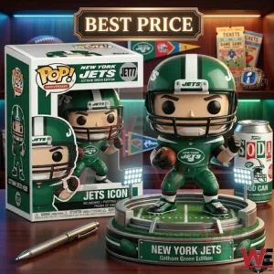 A player figurine in a green uniform on a stadium stand! There is a box and a pen on the table!