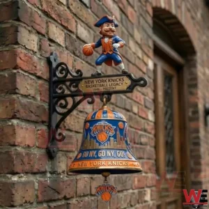 New York Knicks themed wall bell mounted on a brick wall!