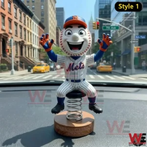 New York Mets anniversary mascot bobblehead on a car dashboard!