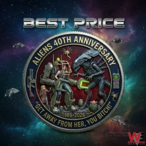 Aliens fortieth anniversary coin showing Ripley in a power loader battling a Xenomorph!