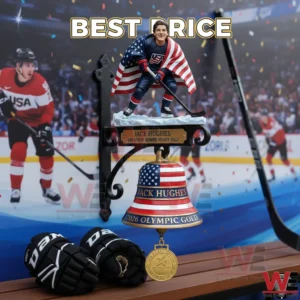Patriotic hockey wall bell with player figure bell and gold medal!
