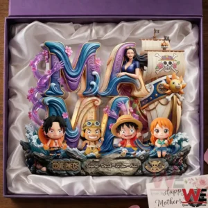 Boxed custom One Piece themed resin display with decorative letters ship and character figures!