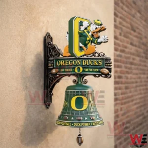 Oregon Ducks wall bell with mascot and green bell hanging on a wall!