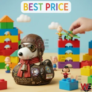 Peanuts anniversary aviator Snoopy collectible with colorful toy blocks and small character toys!