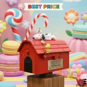 Peanuts 75th Anniversary Snoopy Mailbox 3 Red Peanuts themed mailbox with Snoopy and Woodstock in a candy themed background!