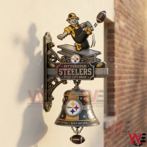 Pittsburgh Steelers wall bell with mascot and football accents!