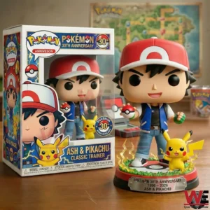 Ash and Pikachu anniversary collector figure beside its display box!v