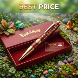 Premium Pokemon themed pen in a red gift box with small character figures around it!