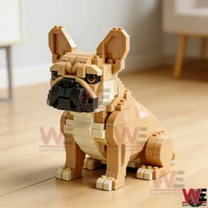 Premium French Bulldog Building Block Set 5 Close up of a block built french bulldog figure on a wooden floor!