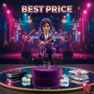 Purple musician bobblehead on a stage style display!