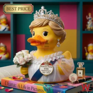 Princess Diana 65th Anniversary Duck 3 Princess Diana inspired duck collectible on display with books and accessories!