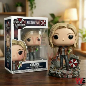 Grace collectible figure next to its display box on a table!