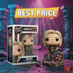 Grace collectible figure and box with best price text in a dramatic background!