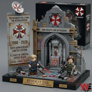 Resident Evil anniversary brick display set with facility gate and two character figures!