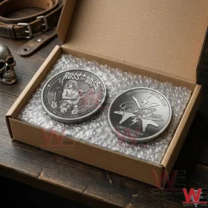 Ross The Boss Live Metal Legend Coin 3 Commemorative coins in a shipping box.