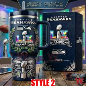Seattle Seahawks 2026 Super Bowl Champions themed tumbler and display box!