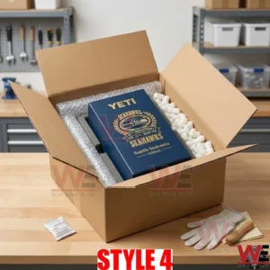 Shipping box containing a blue Seattle Seahawks anniversary YETI edition box!