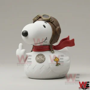 White duck figurine styled like a Snoopy aviator with helmet goggles and red scarf!